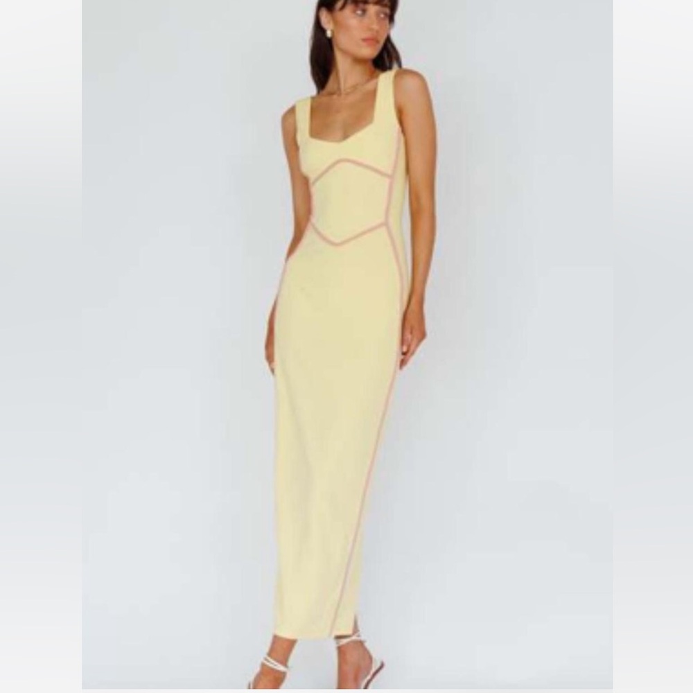 Yellow and Pink Bodycon Dress Maxi
